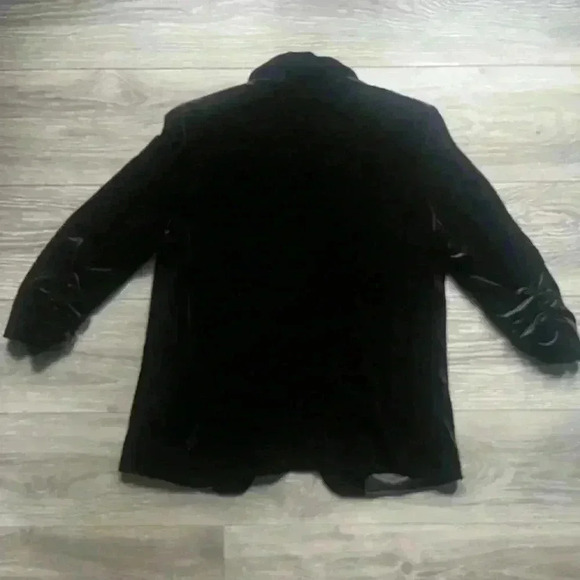 Autres Filles Velvet Velour Black Open Ruched 3/4 Sleeve Blazer Size M - Picture 2 of 8